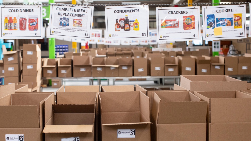 FILE - Boxes wait to be filled with provisions at The Daily Bread Food Bank warehouse in Toronto on Wednesday March 18, 2020. THE CANADIAN PRESS/Chris Young