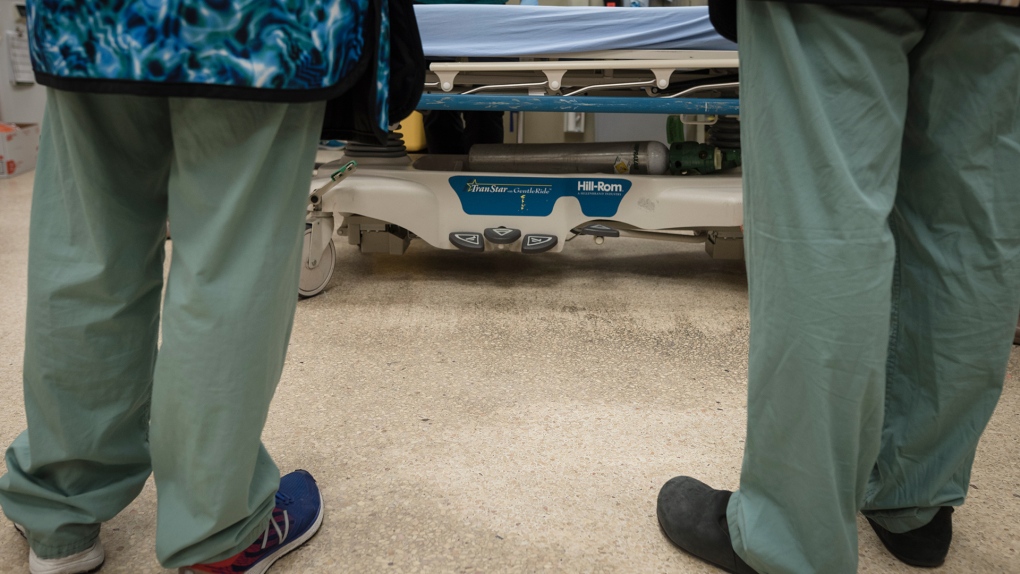 A medical bed is photographed in the trauma bay during simulation training at St. Michael's Hospital in Toronto on Tuesday, August 13, 2019.  THE CANADIAN PRESS/ Tijana Martin