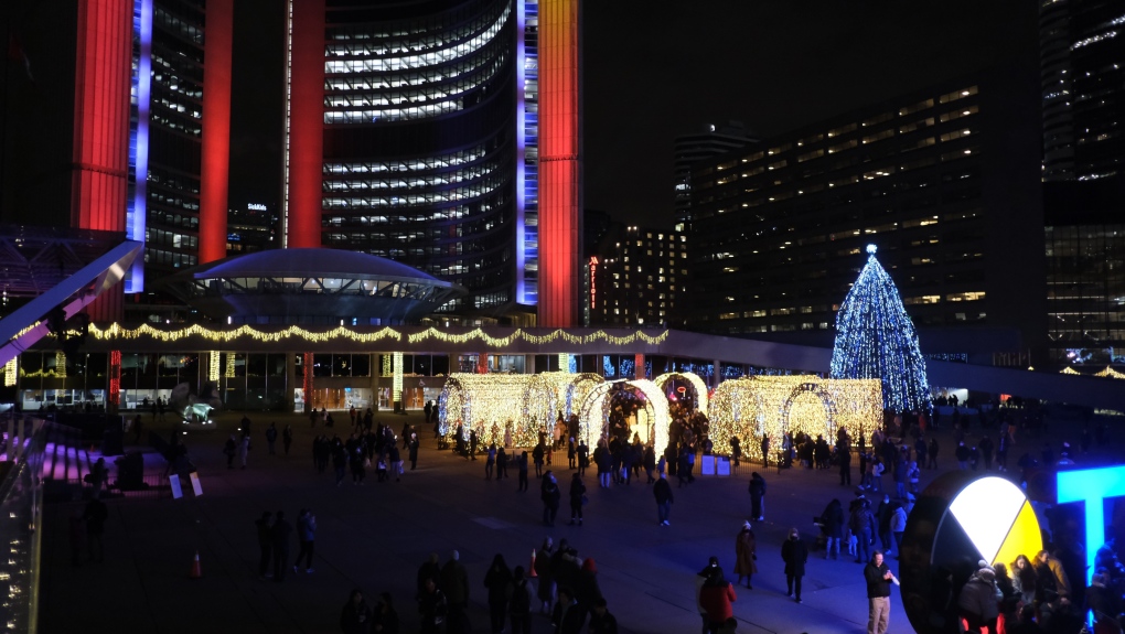 Toronto's Cavalcade of Lights is seen in this photo taken on Saturday, Nov. 27, 2021. (Simon Sheehan/CP24)