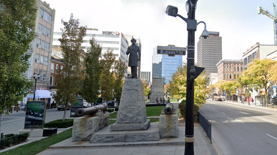 The statue Sir John A. Macdonald in Gore Park in Hamilton is seen in this Google Maps screenshot. (Google Maps)