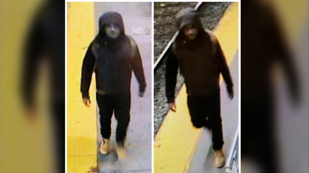 Police have released security images of a man wanted in an armed robbery on a GO train in Toronto on Nov. 18, 2022. (TPS Handout)