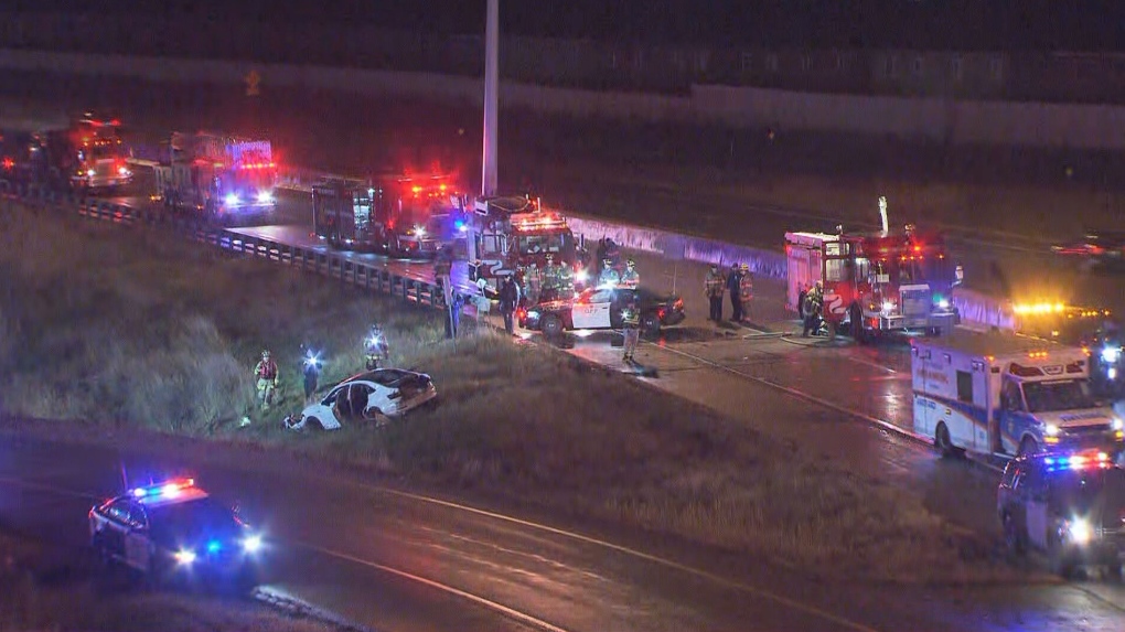 A car has been pulled from a body of water in a ditch on Highway 410 at Mayfield Road in Brampton Friday morning. 