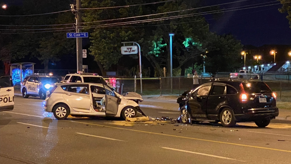 Damaged vehicles are seen in Scarborough after a fatal collision on July 3, 2022. (Mike Nguyen/CP24)