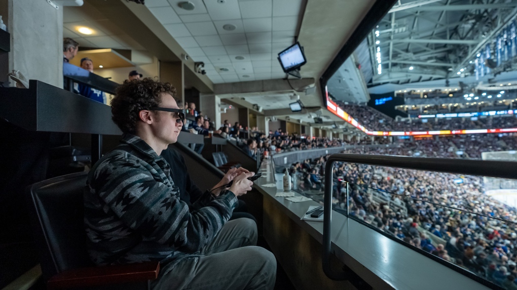 The NHL Extended Reality Stats Overlay glasses, developed by SportsX, a research and development program funded by MLSE and AWS. (MLSE) 
 