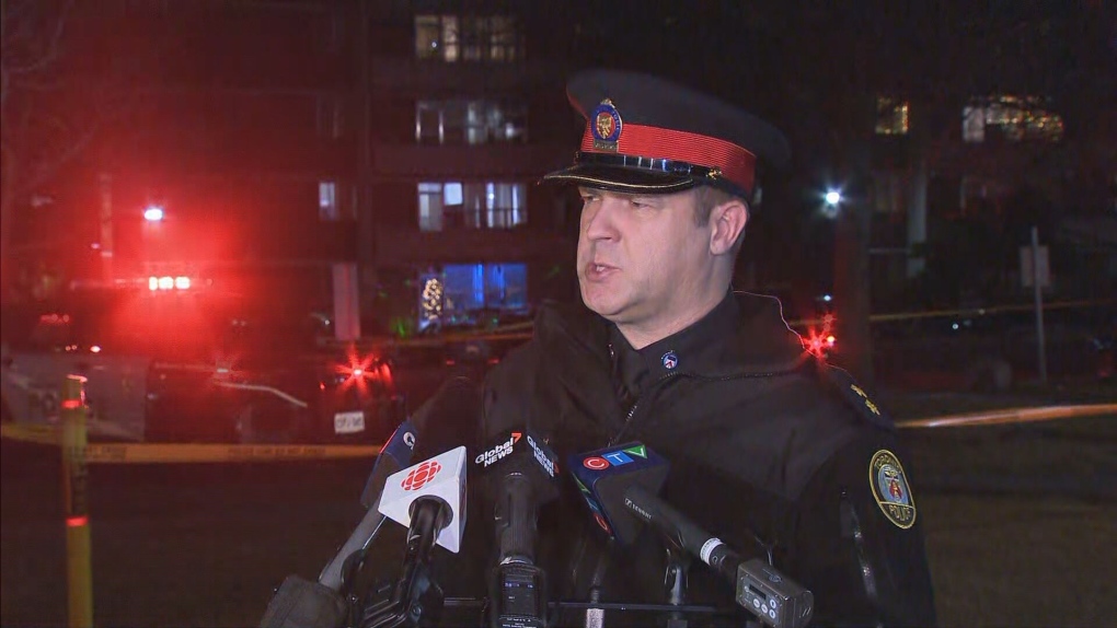 Duty Inspector Jeff Bangild is seen outside an apartment building in Scarborough. 