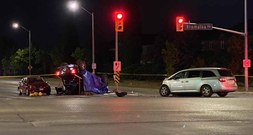 A woman was pronounced deceased on scene at this overnight collision in Brampton.