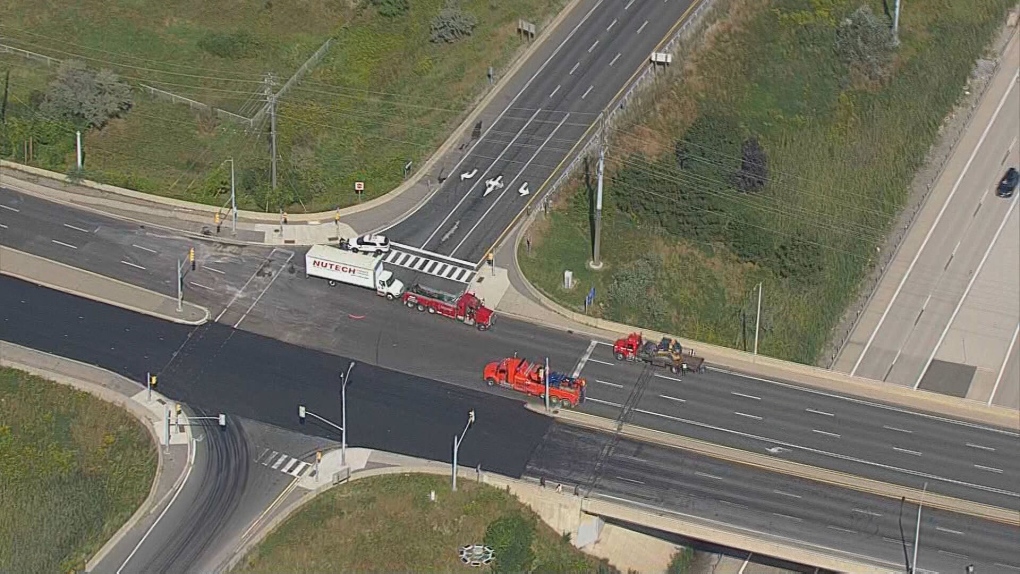 Police on the scene of a deadly collision on Jane Street near Highway 407 in Vaughan on Thursday, Aug. 31, 2023. (Chopper 24)