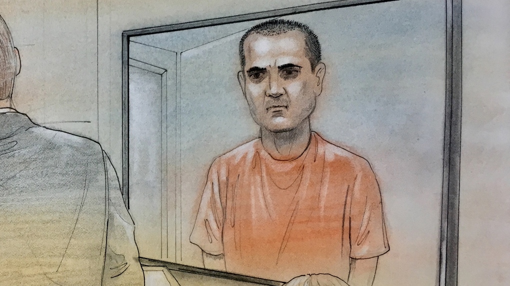  Alek Minassian is shown appearing in court via video link in this courthouse sketch from a previous appearance. (John Mantha)