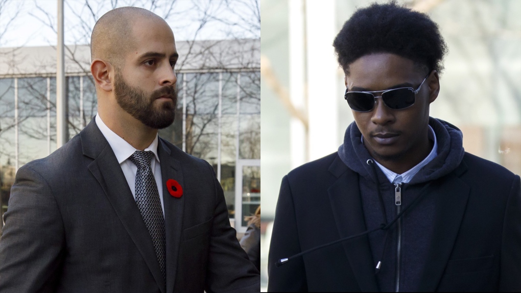 Const. Michael Theriault (left) and Dafonte Miller (right) are seen in this composite image. (The Canadian Press)