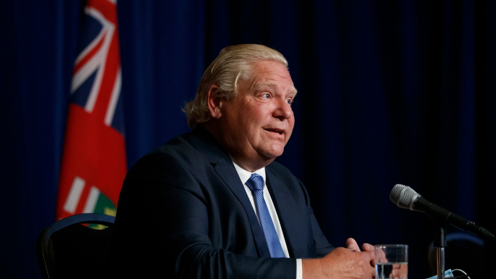 Ontario Premier Doug Ford speaks during a press conference at Queen's Park in Toronto, Wednesday, Sept. 22, 2021. THE CANADIAN PRESS/Cole Burston 