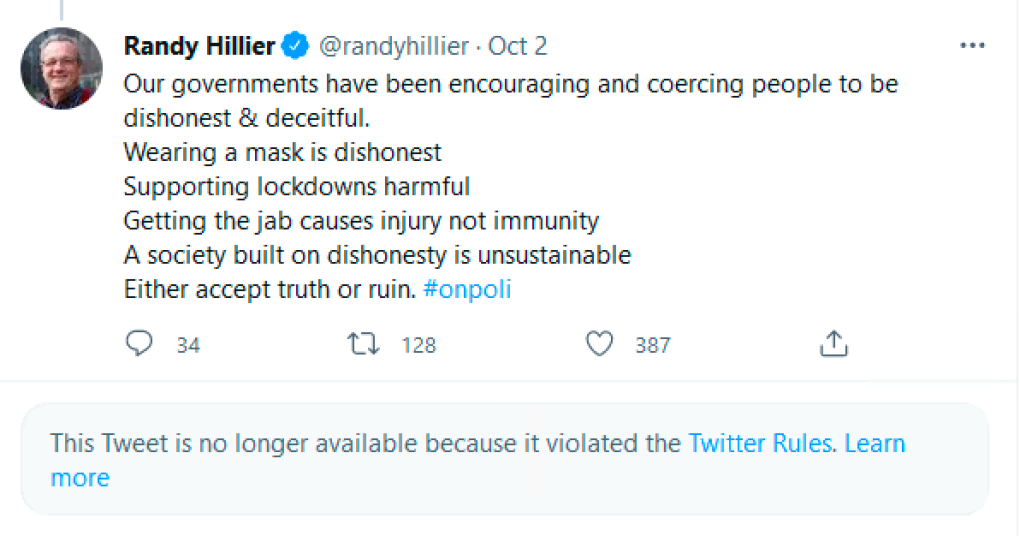 Ontario MPP Randy Hillier tweet alleged to 'incite violence' being ...