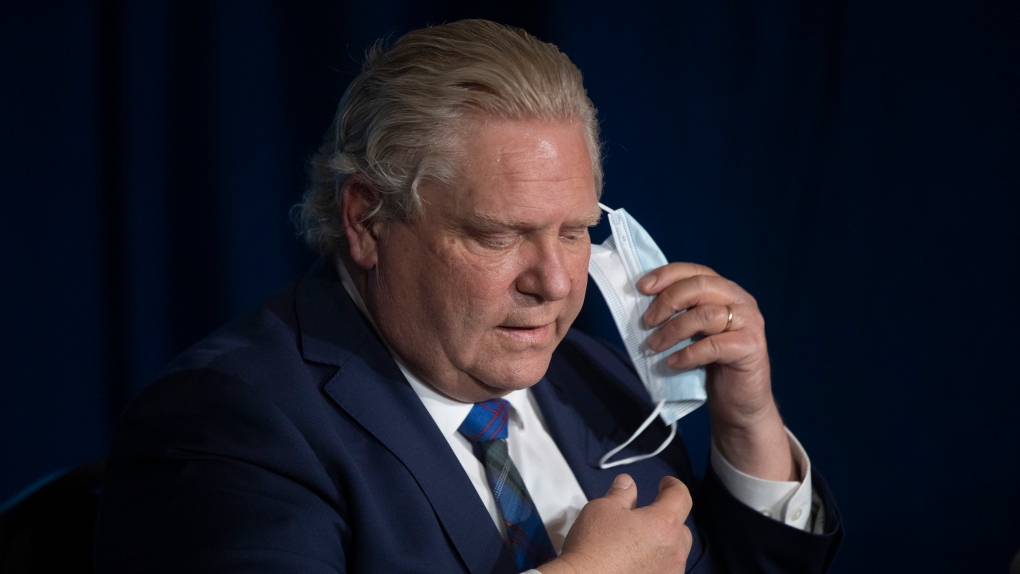 Ontario Premier Doug Ford speaks at a news conference at the Queens Park Legislature in Toronto on Wednesday, April 7 2021. THE CANADIAN PRESS/Chris Young