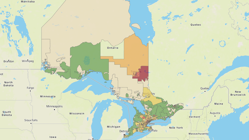 Interactive map detailing Ontario vaccination rates by region. (Courtesy of Bill Comeau/Tableau Public)