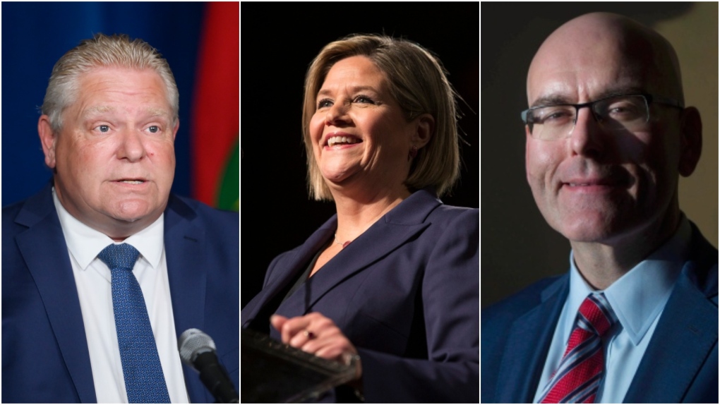 Doug Ford, Andrea Horwath and Steven Del Duca are seen in these undated photographs.