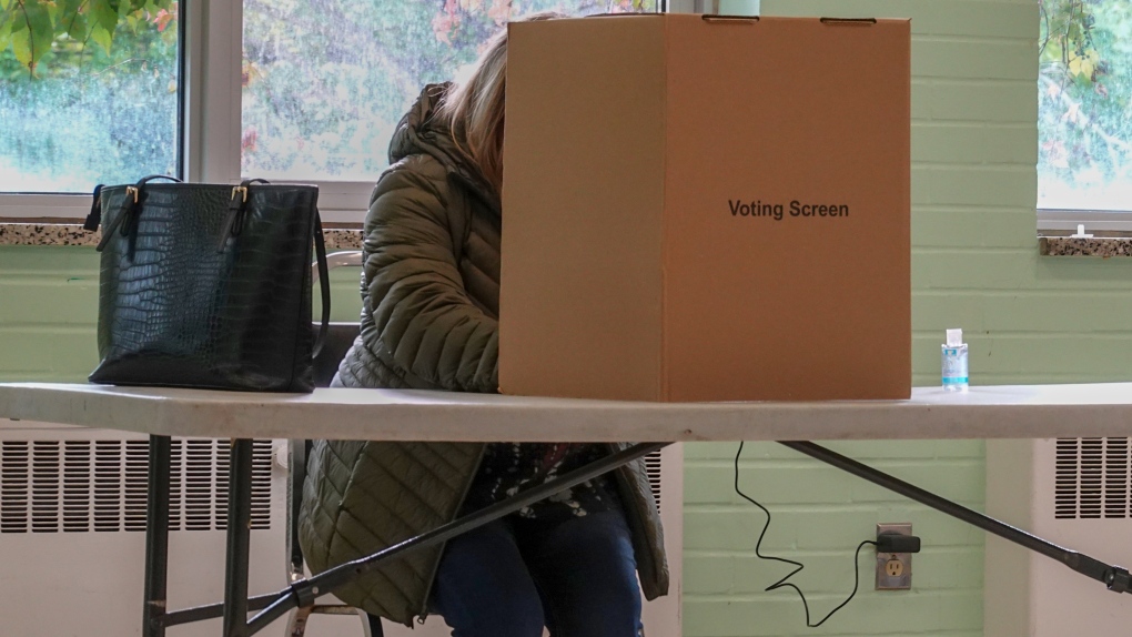 A person can be seen behind a voting screen in this file photo. (CTV News Toronto)