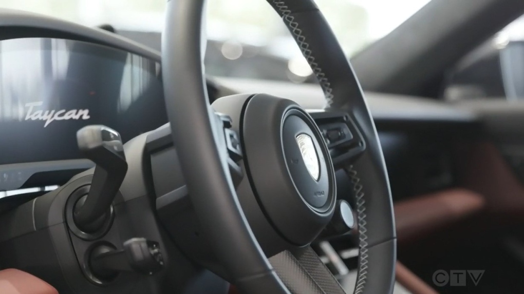 The steering wheel of a Porsche is seen in this undated file photo. 