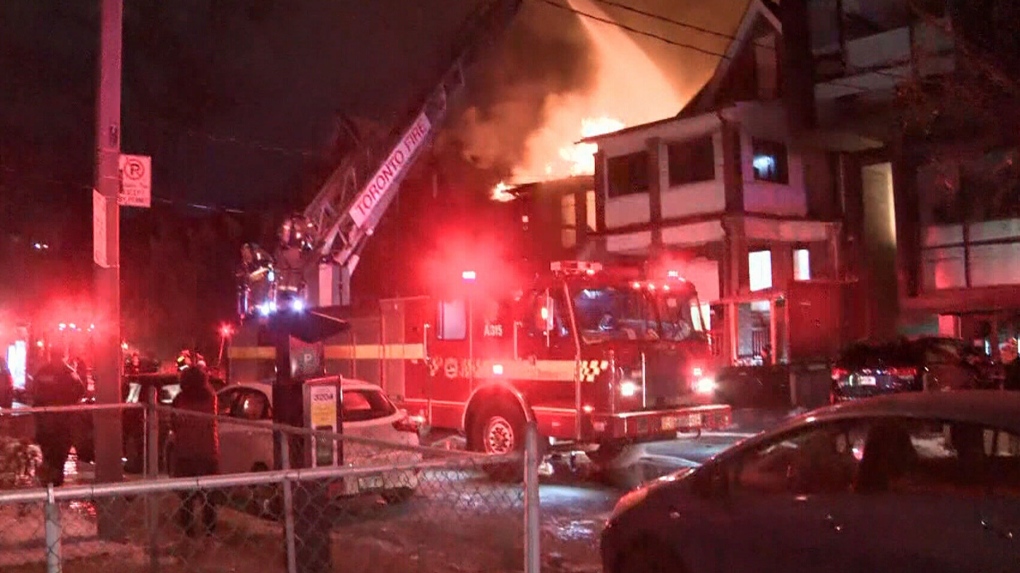 Crews battle 4-alarm fire on Queen Street West, 1 firefighter injured -  Toronto