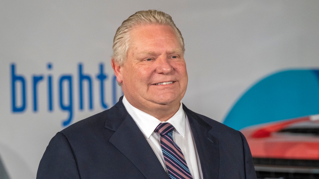 Ontario Premier Doug Ford listens during an announcement at General Motors Canada’s Canadian Technical Centre, McLaughlin Advanced Technology Track in Oshawa, Ontario on Monday April 4, 2022. THE CANADIAN PRESS/Frank Gunn