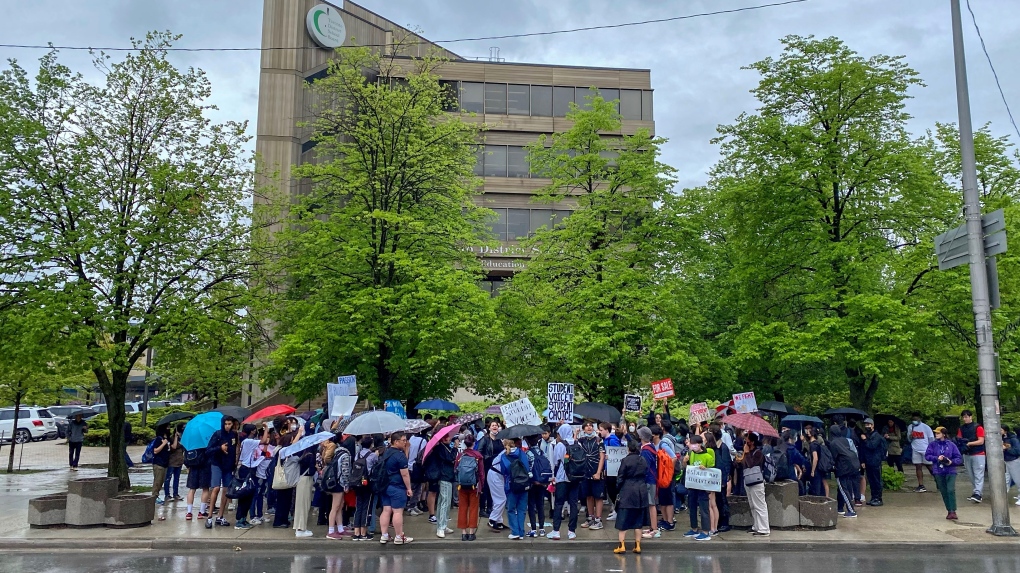 Toronto students protests proposed TDSB program changes on May 16, 2022. 
