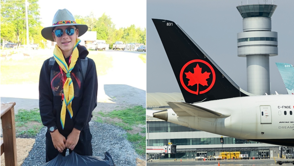 Fourteen-year-old Marcus Roy is photographed before heading to the airport on a scouts trip from Toronto to Zurich (Supplied). 