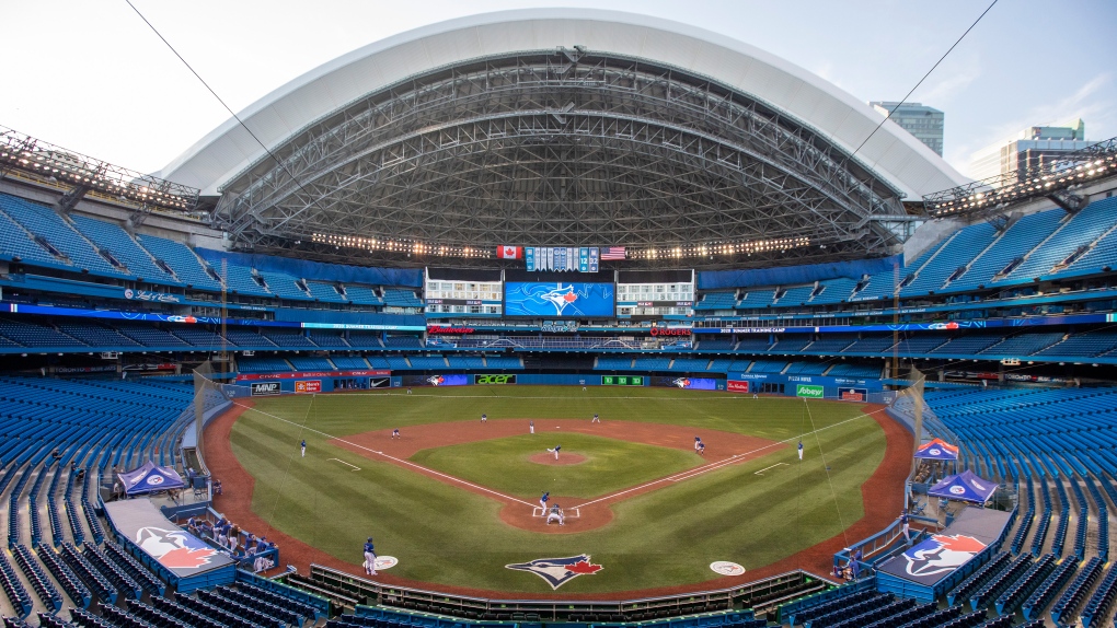 The Toronto Blue Jays play an MLB intrasquad baseball game in a nearly empty Rogers Centre in Toronto, Thursday, July 9, 2020. THE CANADIAN PRESS/Carlos Osorio