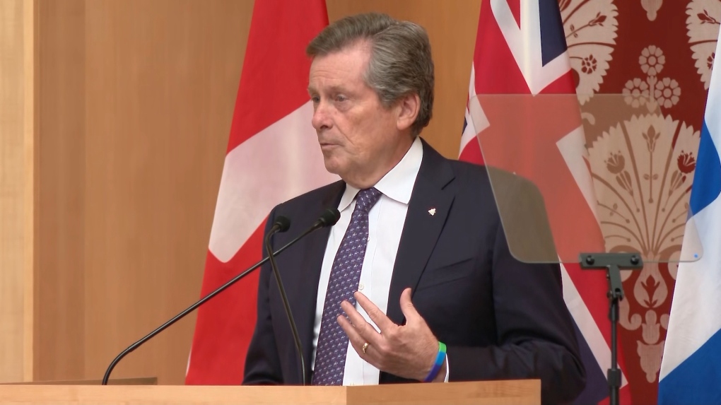 Toronto Mayor John Tory speaks at the ground breaking ceremony Monday. (CP24)