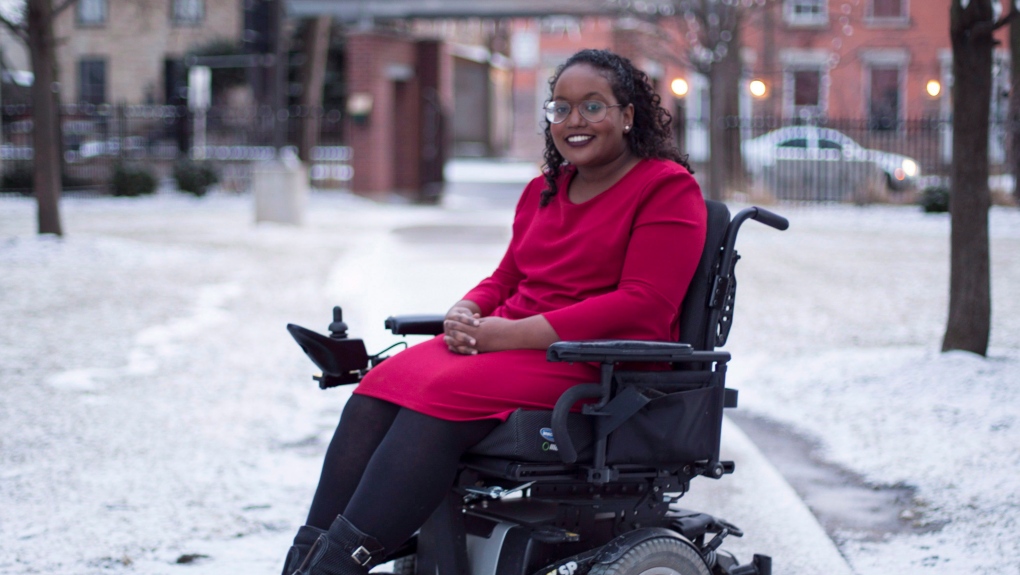 Sarah Jama, a disability justice advocate who has cerebral palsy, poses for a portrait at her home in Hamilton, Ont., on Tuesday, March 13, 2018. THE CANADIAN PRESS/Peter Power