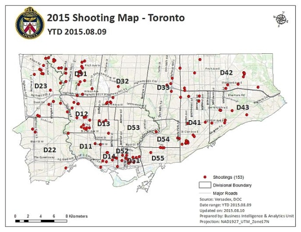 Map of Toronto shootings, 2015