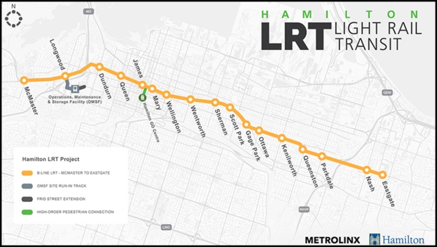 Hamilton LRT route