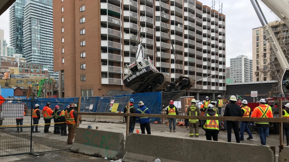 toppled crane, midtown